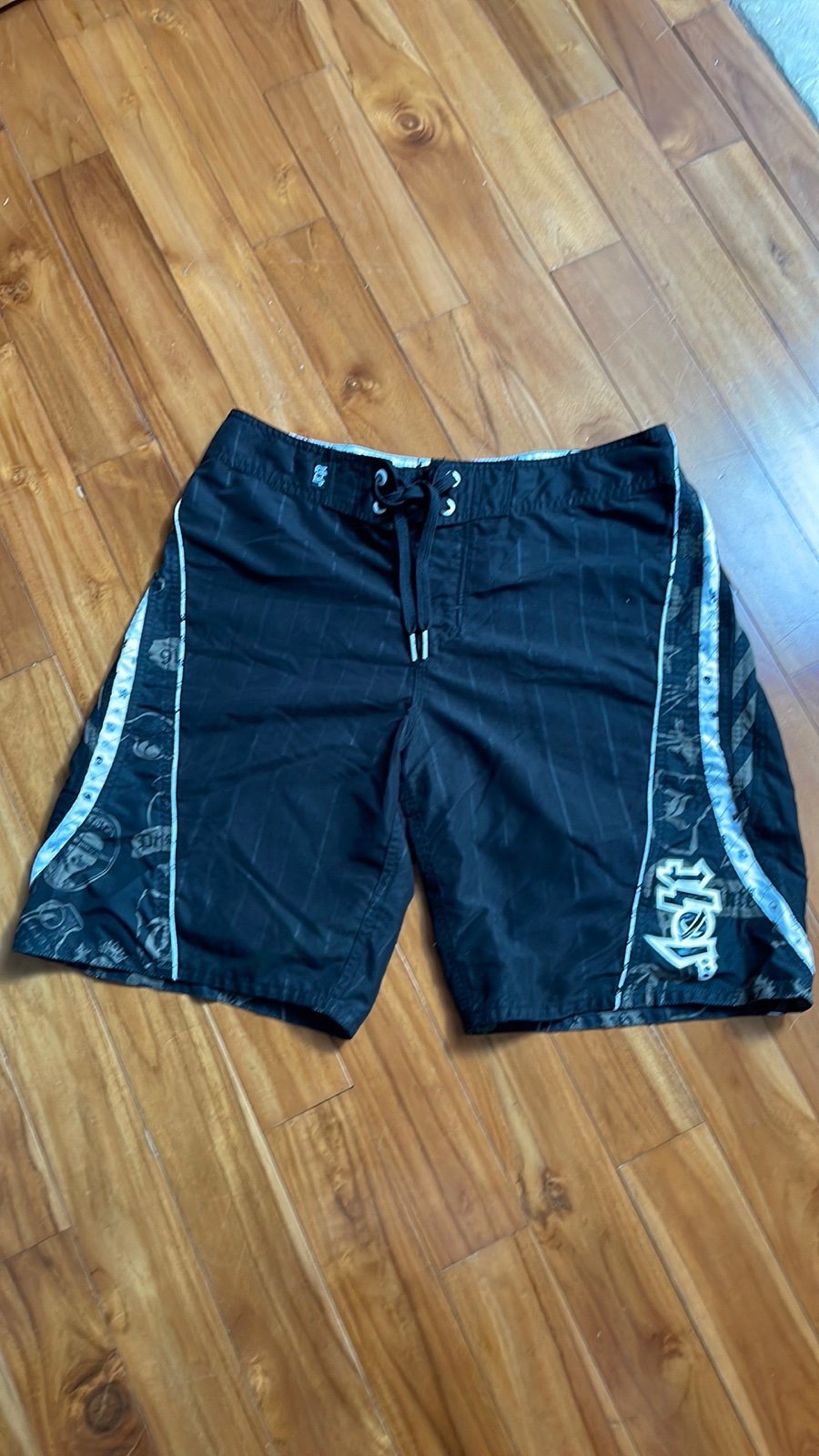 Men's vintage thirty three jolt swim board shorts surfer trunks tie waist black