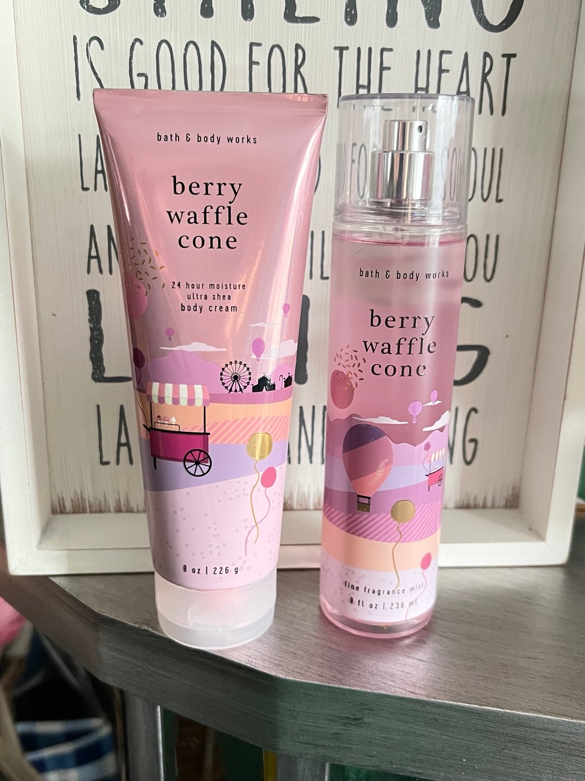 Bath and Body Works Berry Waffle cone fragrance mist, body cream