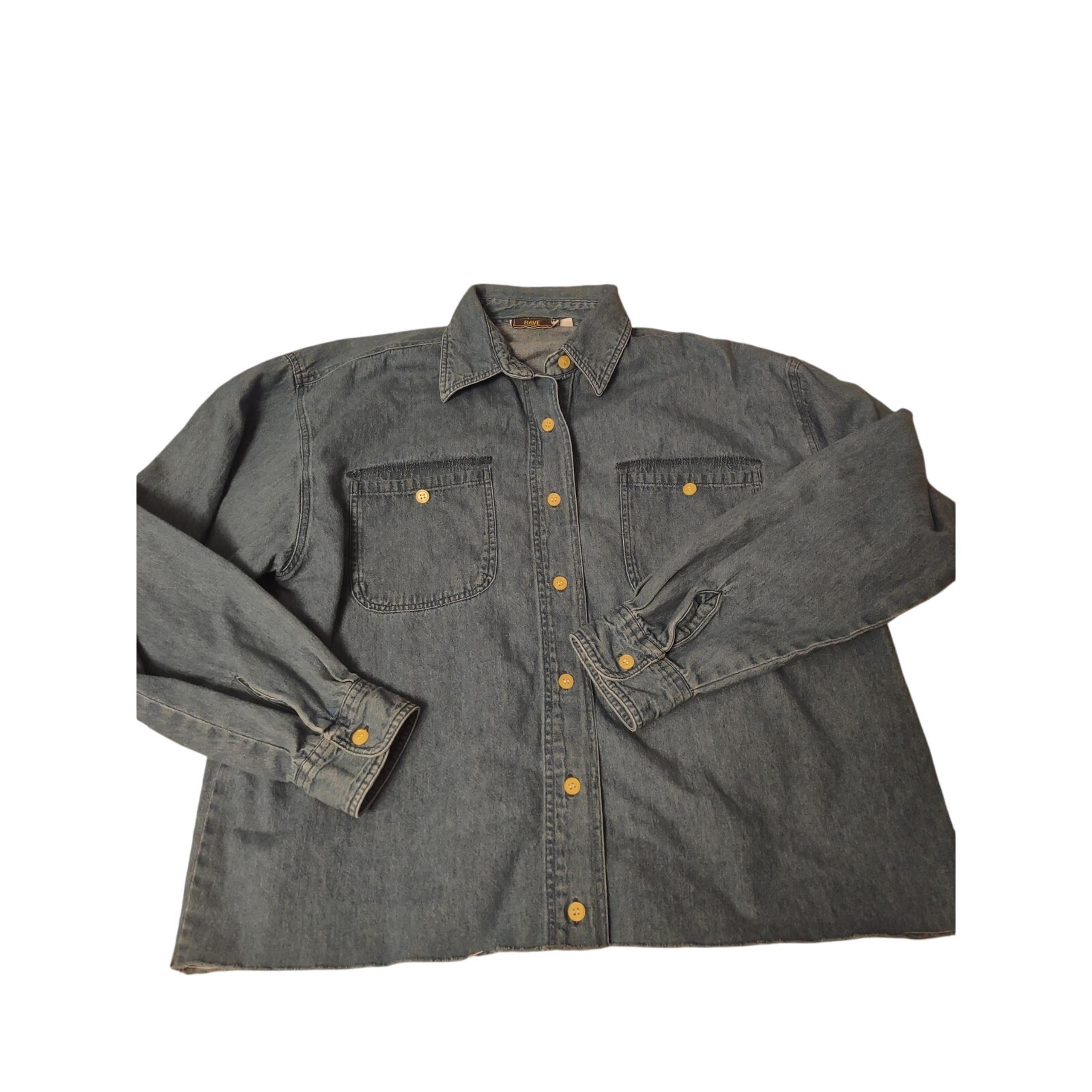 Vintage American Rave Chambray Button Up Shirt Classic Lightweight Casual