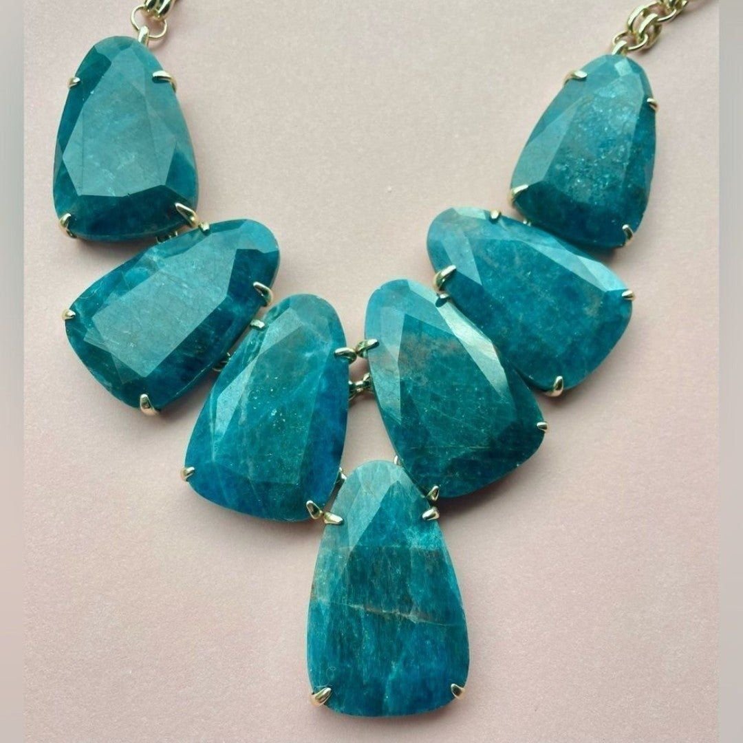 NWT Kendra Scott Harlow 14k Gold Plated Statement Necklace In Aqua Apatite