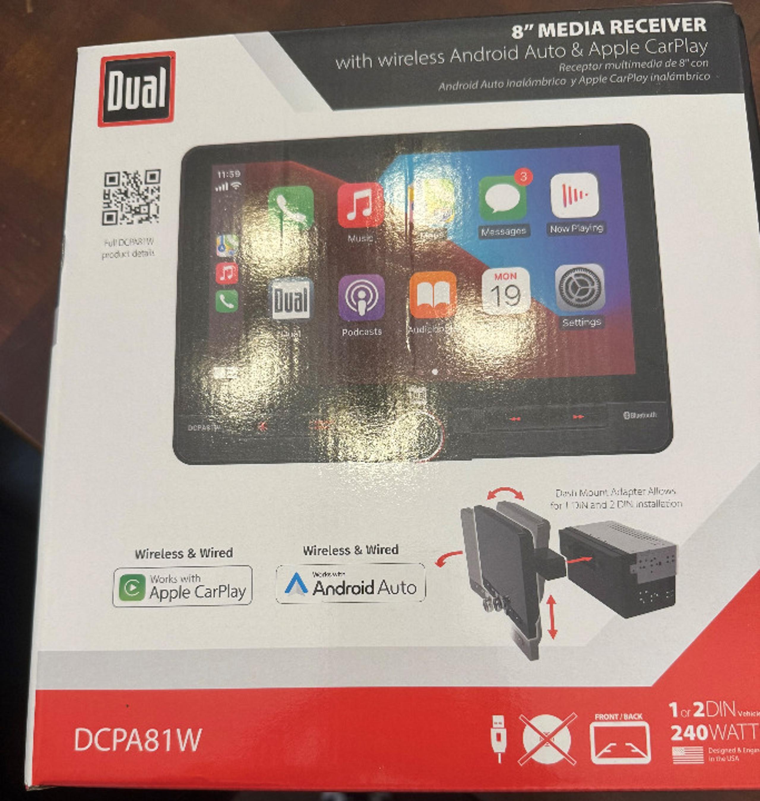 Dual Electronics DCPA81W 8" Apple CarPlay Android Auto Wired or Wireless New