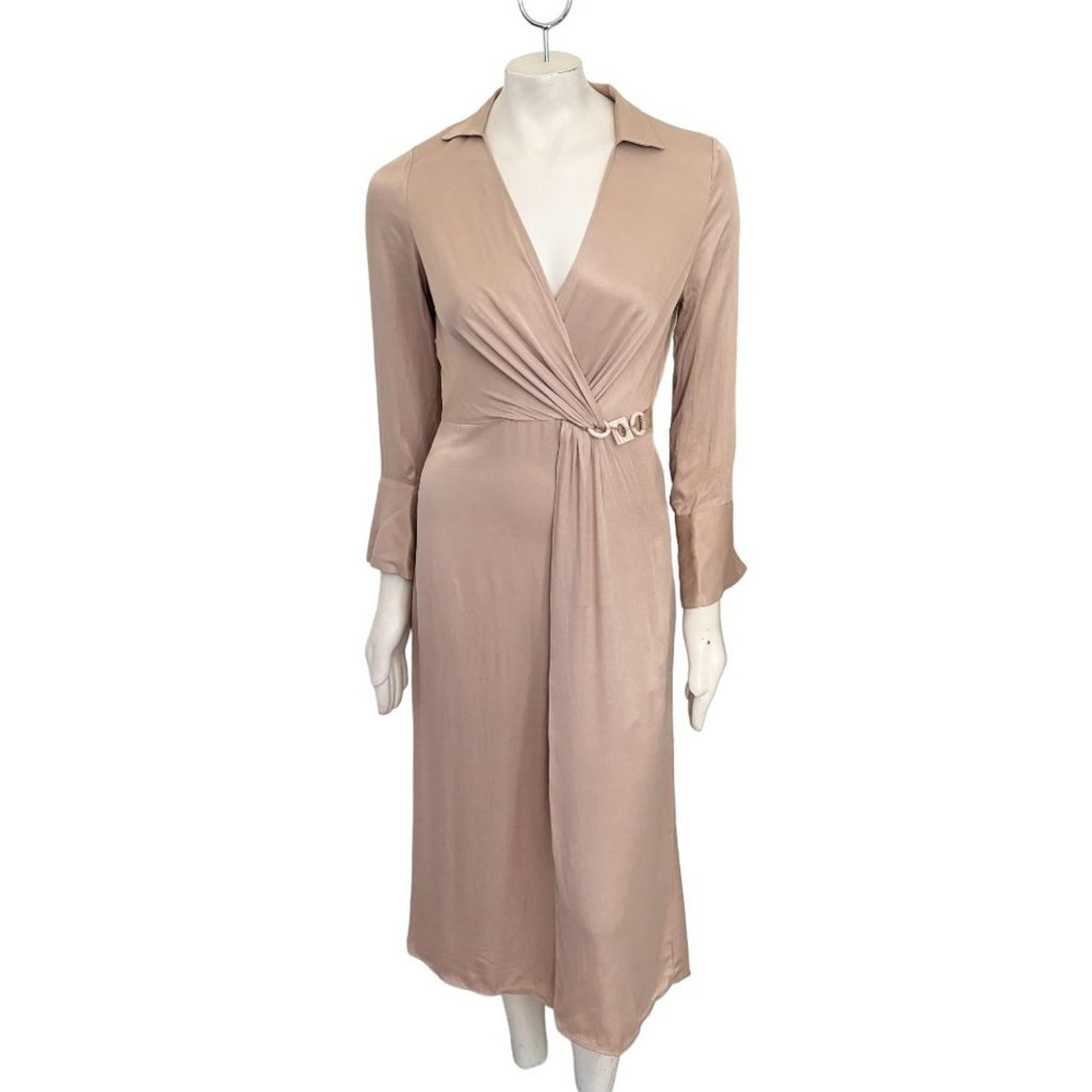 NWT ZARA Satin Effect Midi Wrap Dress in Soft Gold WOMEN'S SMALL