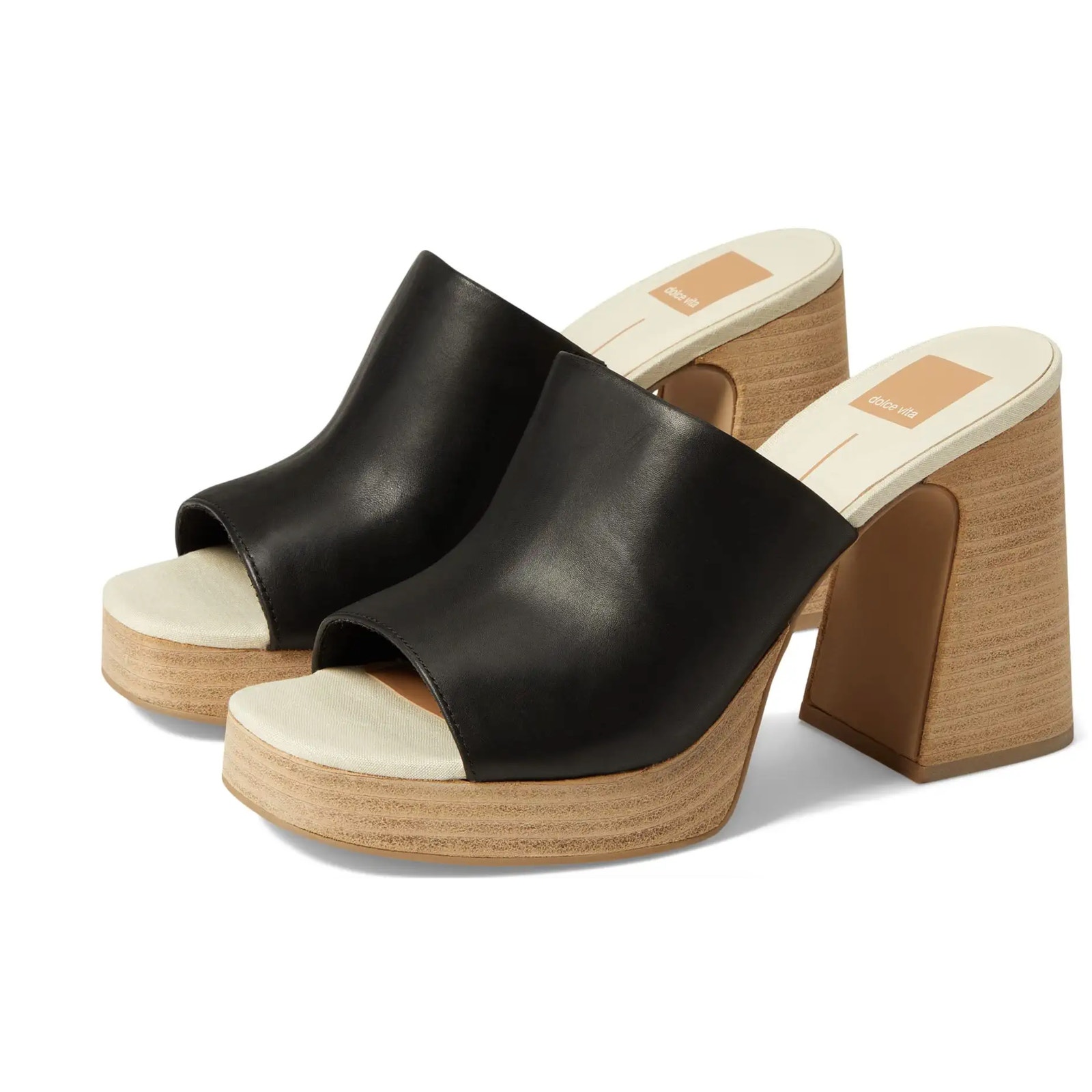 Dolce Vita Lukas Mule Heels 11 Black Leather Sandals Platform Travel Resort