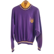 Vintage Los Angeles LAKERS 90s Pullover Sweater Size LARGE Purple Retro
