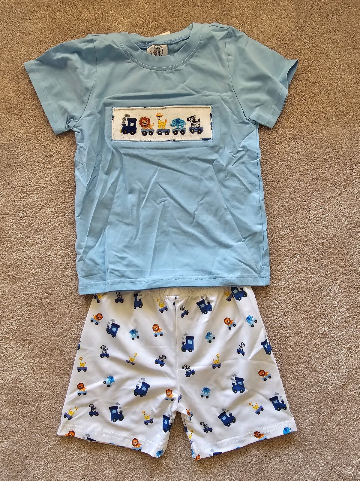 Southern Darlin Smocks Toddler Boy Zoo Smocked Animal Train Short Set, 5T