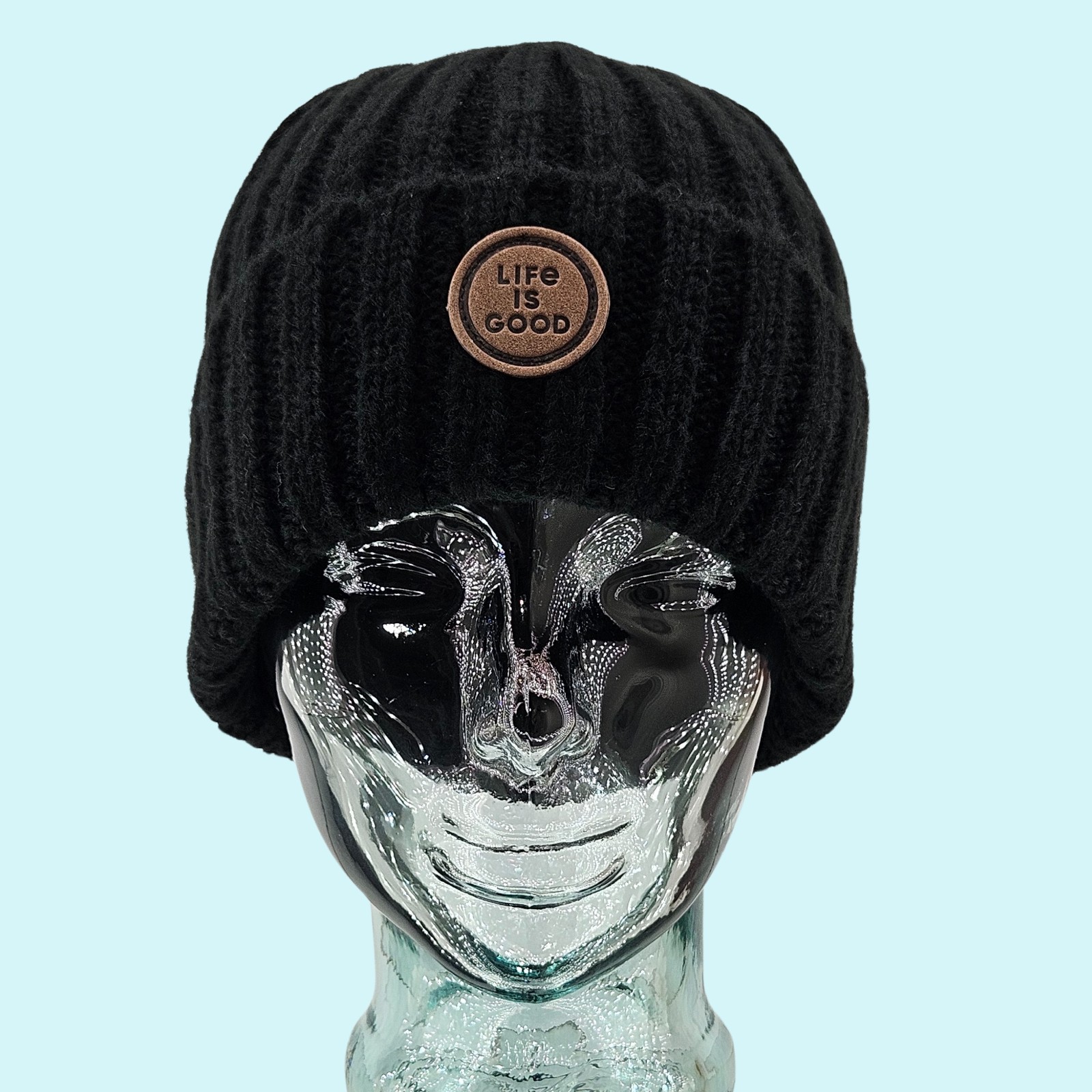 Life is Good Hat Beanie Black Cuffed Knit Logo Outdoor Fall Winter Classic Gift