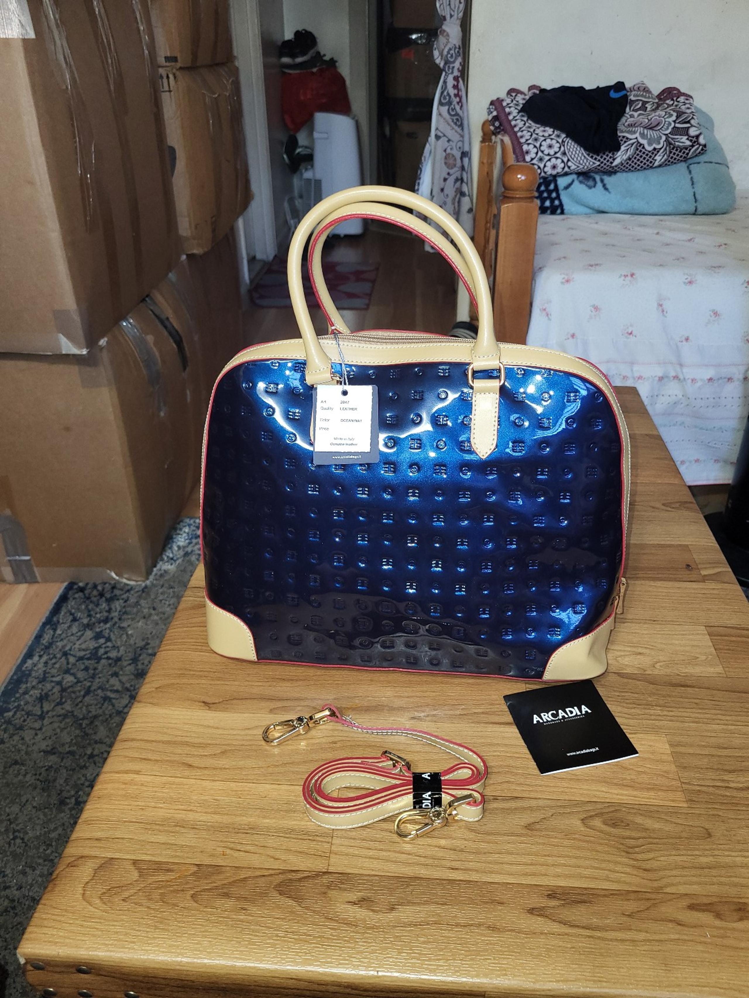 NEW Arcadia Black Patent Leather Satchel Purse Made in Italy