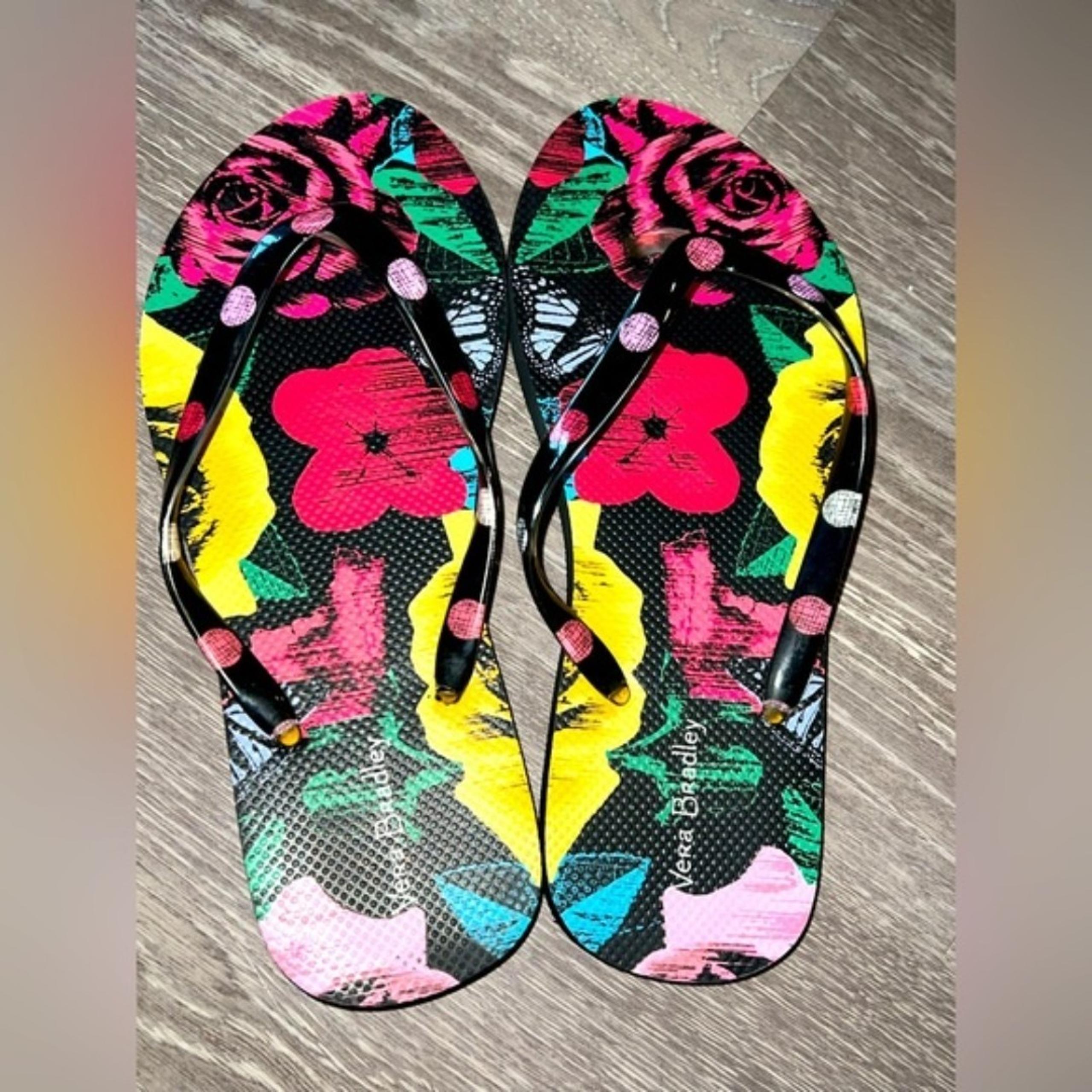 VERA BRADLEY Flip Flop Sandal Toe Strap Vibrant Floral Beach shoes S 5-6