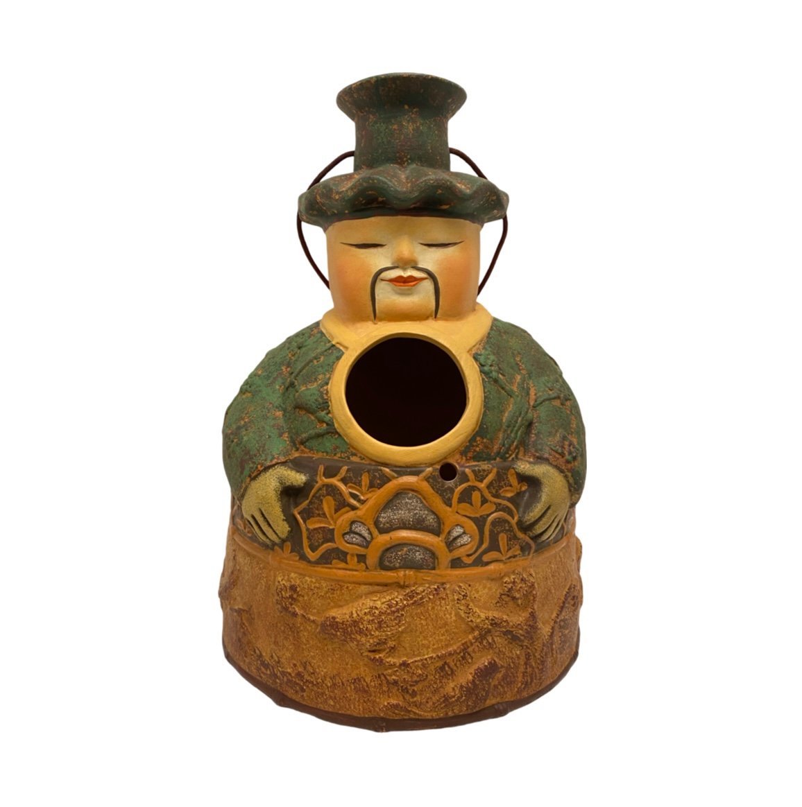 Vintage Terracotta Chinese Man Figural Sculpture Large Birdhouse Oriental Decor.