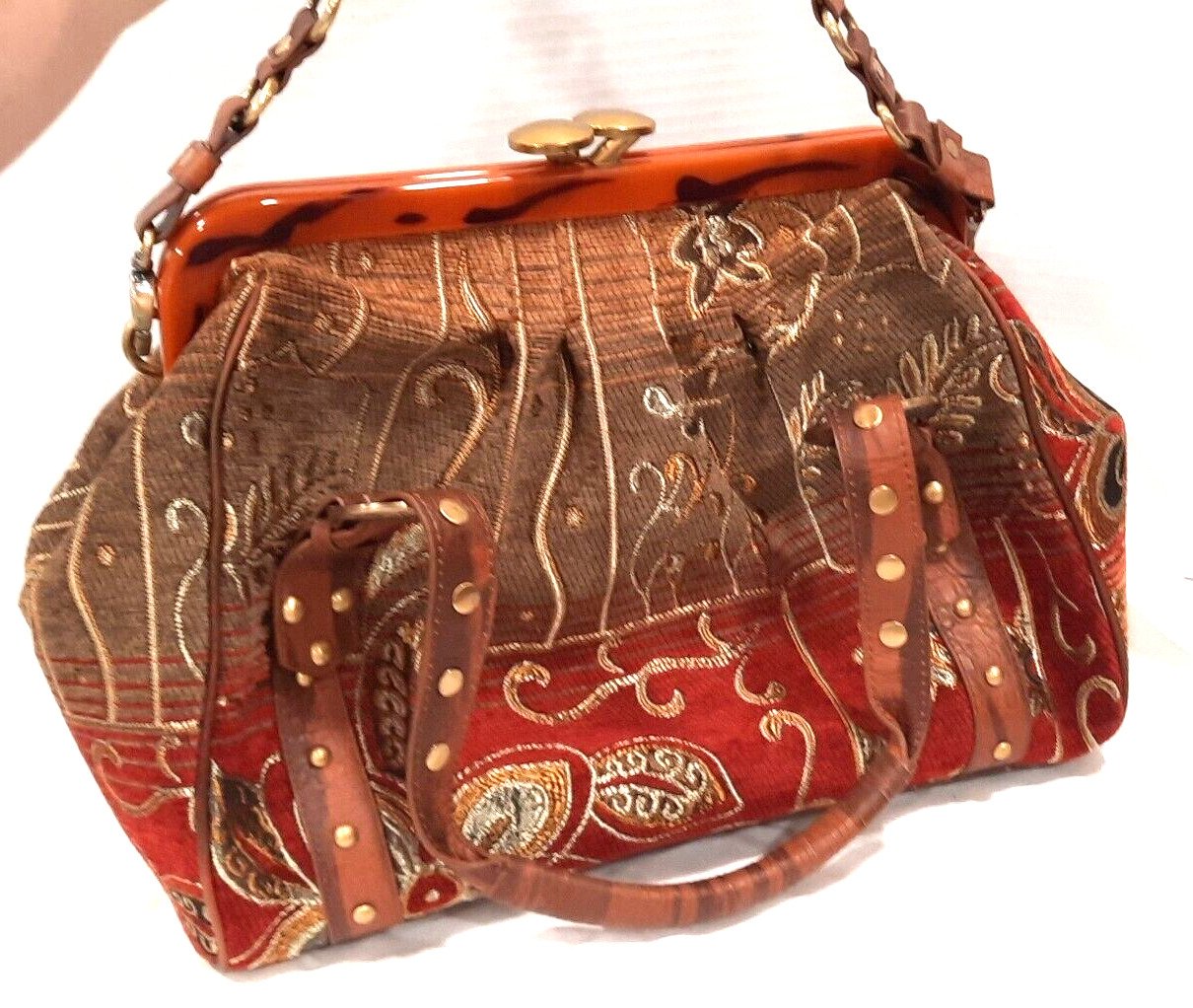 Vintage Sharif Studio Purse Shoulder Bag Tote Hobo Boho Retro Tapestry Kisslock
