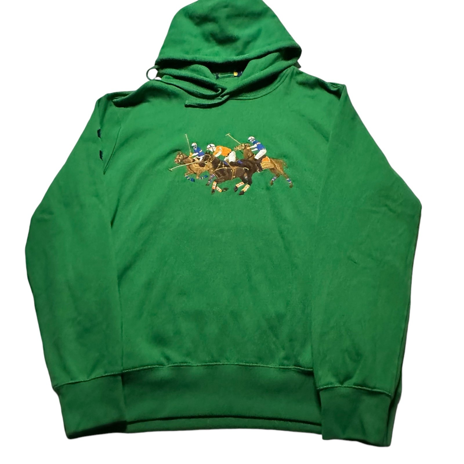 Polo Ralph Lauren Men’s Large GREEN TRIPLE-PONY Fleece HOODIE Sweatshirt NWOT
