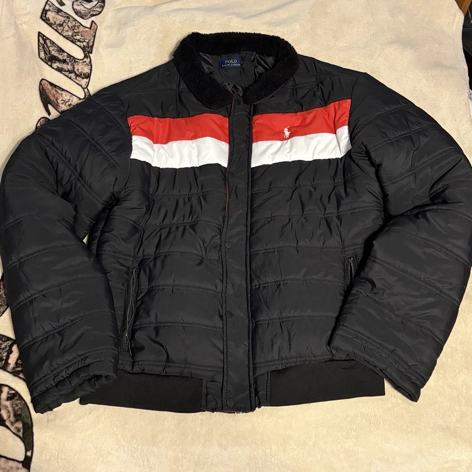 Polo Ralph Lauren Down Jacket Mens XL Red Black Puffer Coat