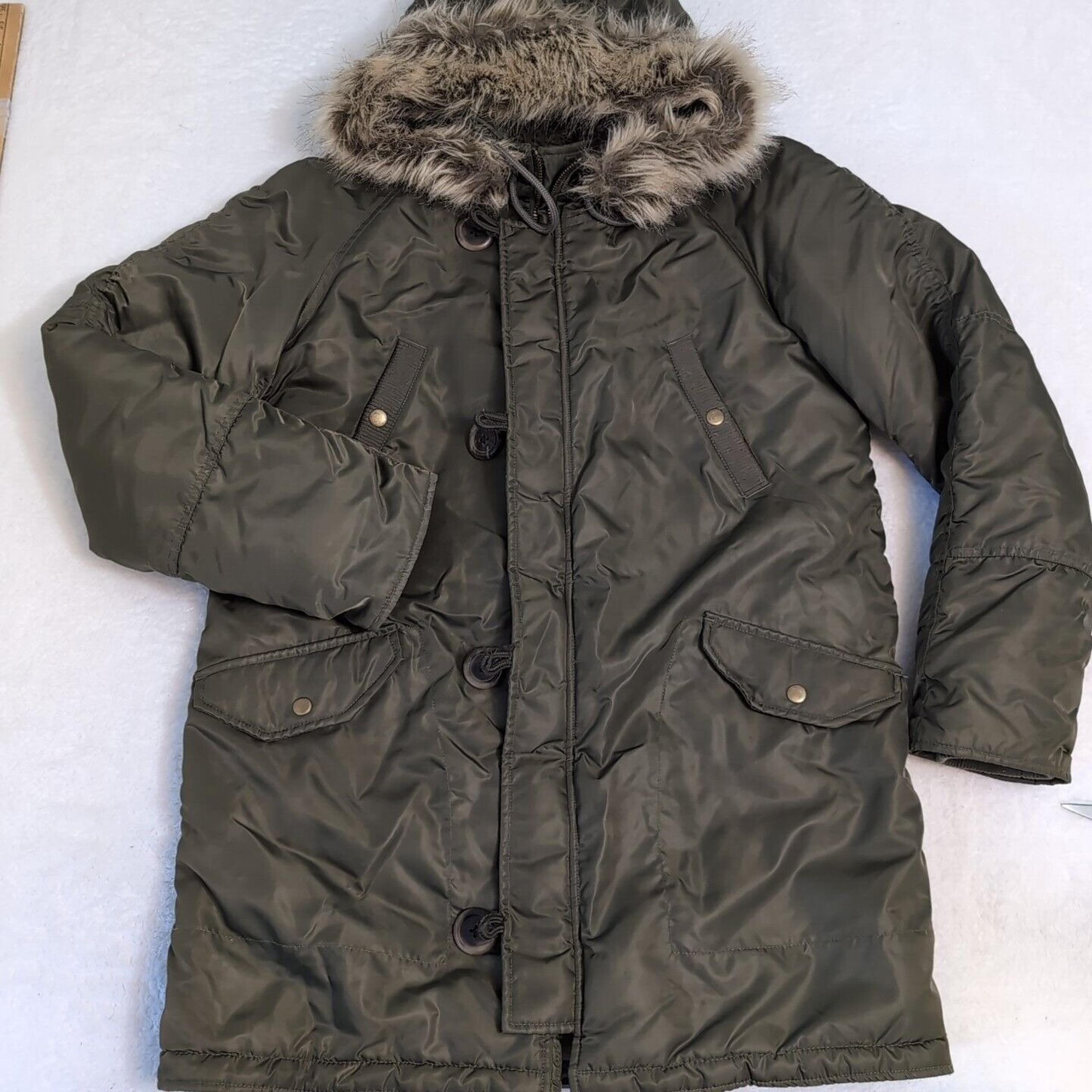 J Crew Women's Sm Military Green Winter Parka N3B Sherpa Faux Fur Snorkel Hood