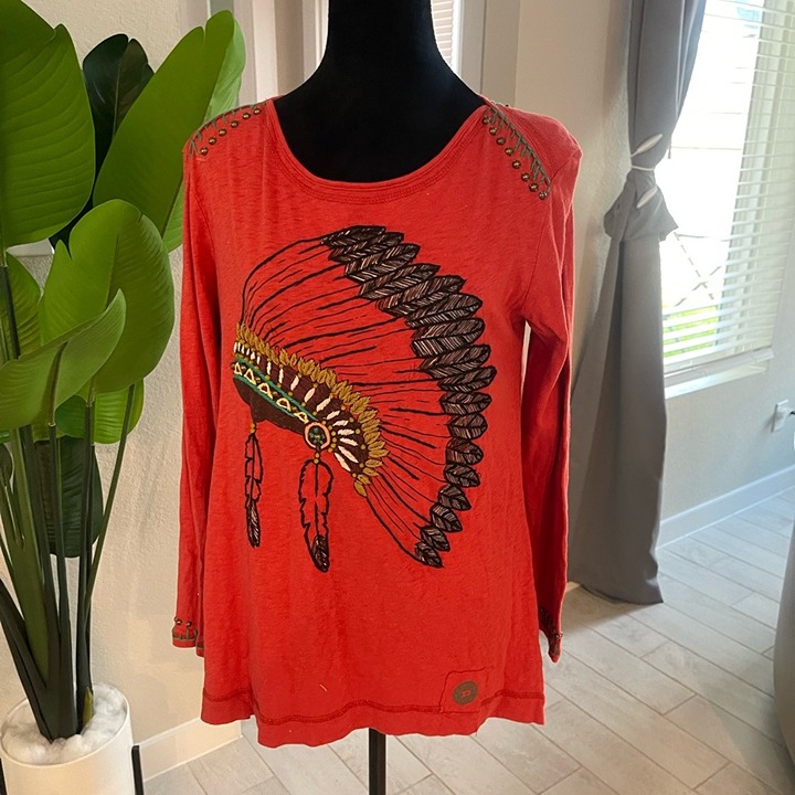 Double D ranch Indian head big chief oversized top XS
