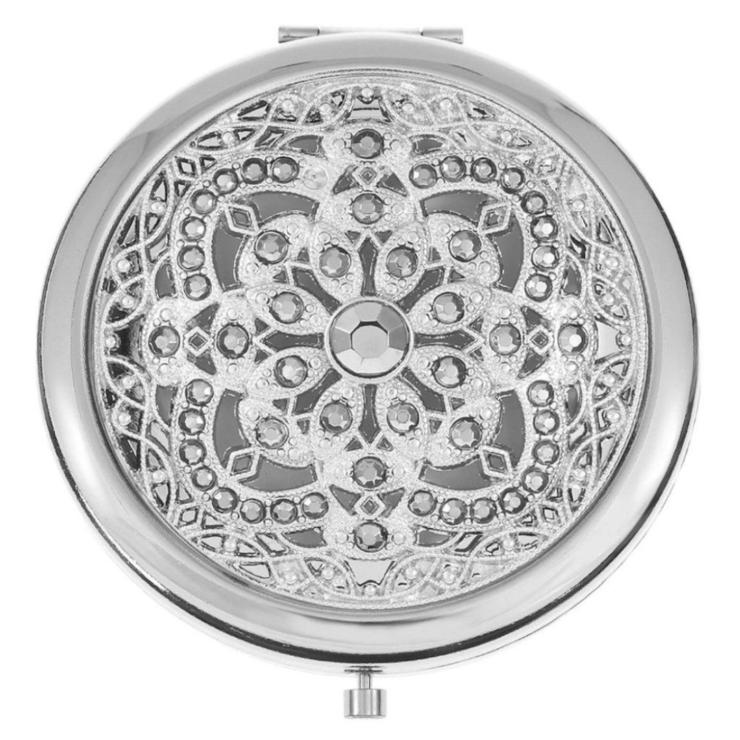 NWT Monet Silver Jewelry Cluster Dual Compact Mirror