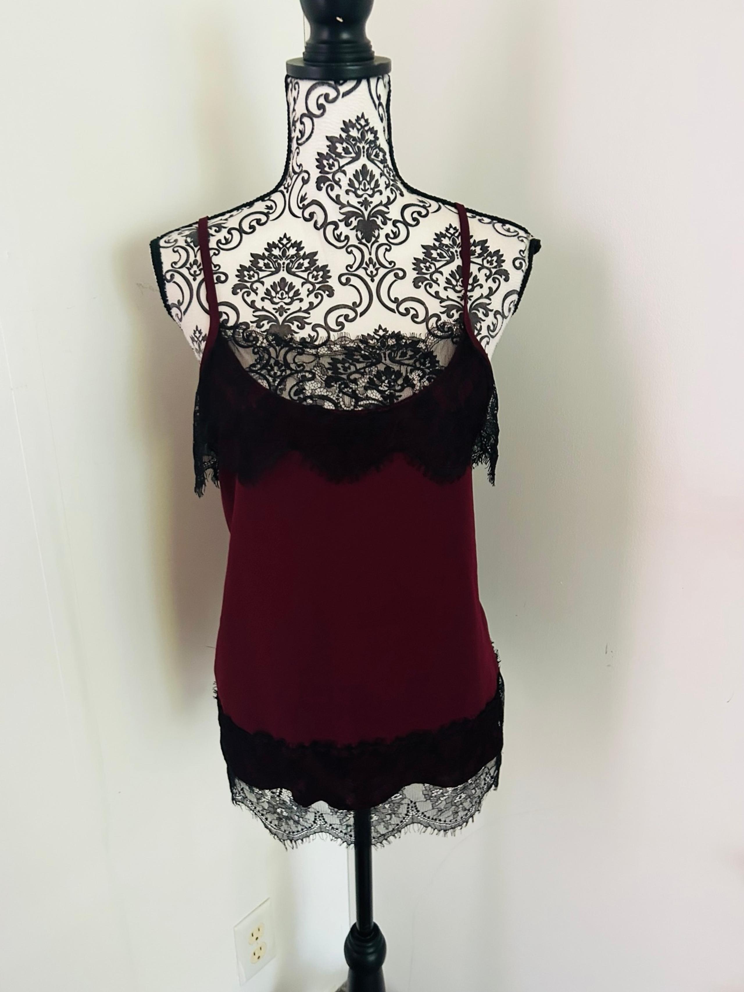 INC International Concepts Women’s Maroon Black Lace Trim Camisole Tank Size S