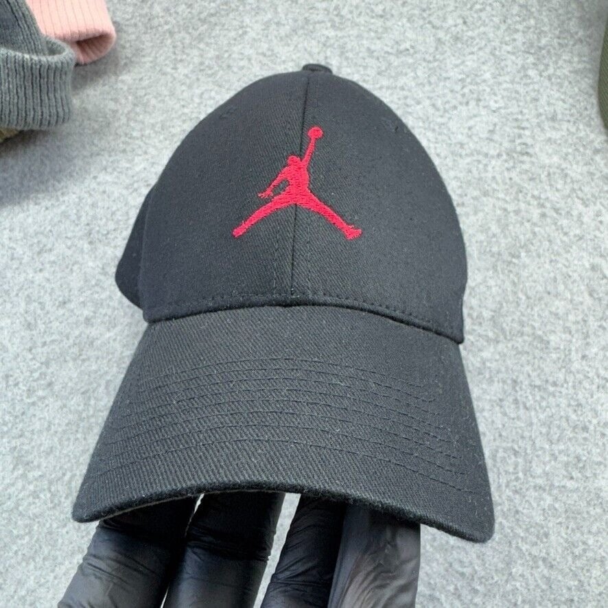 Vintage Nike Jordan Jumpman Flexfit Hat L/XL Black Red Embroidered Logo 90s Y2K