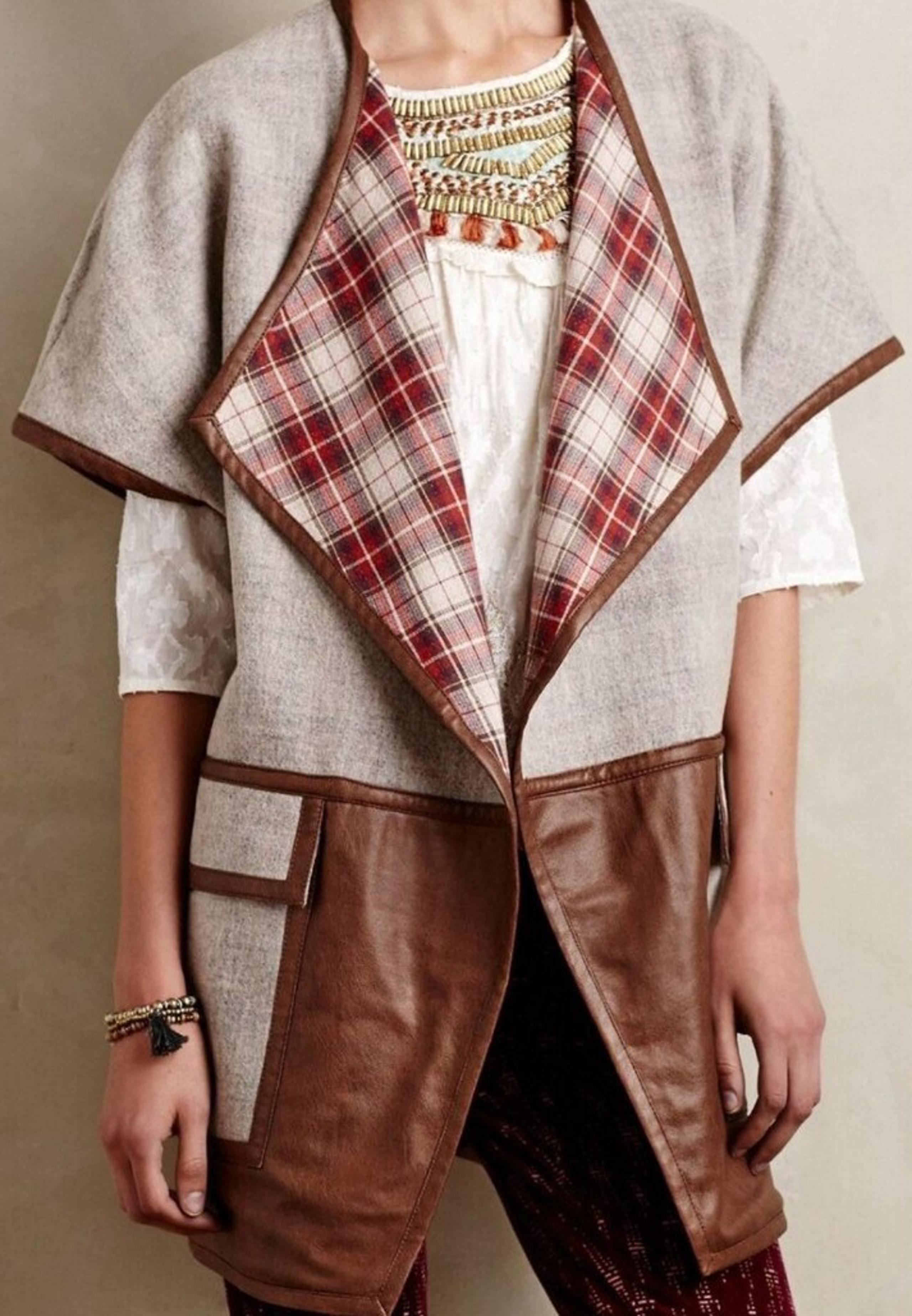 Anthropologie Elevenses Paisaje Wool Blend Leather Plaid Vest