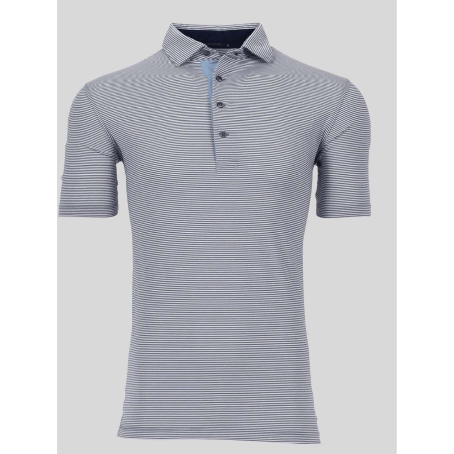 Mens Greyson Grey Striped Saranac Polo Large. Golf Stretch UPF Quick Dry Wicking