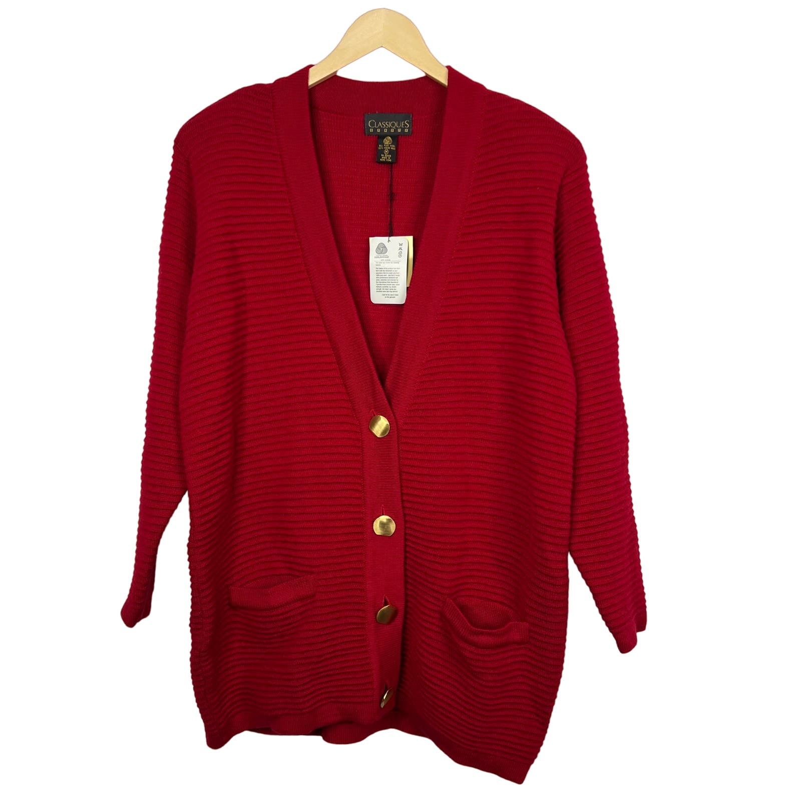Vintage Classiques 80s Pure Merino Wool Chunky Oversized Cardigan Sweater NWT