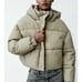 Zara washed effect puffer anorak. Taupe Brown. Size Small