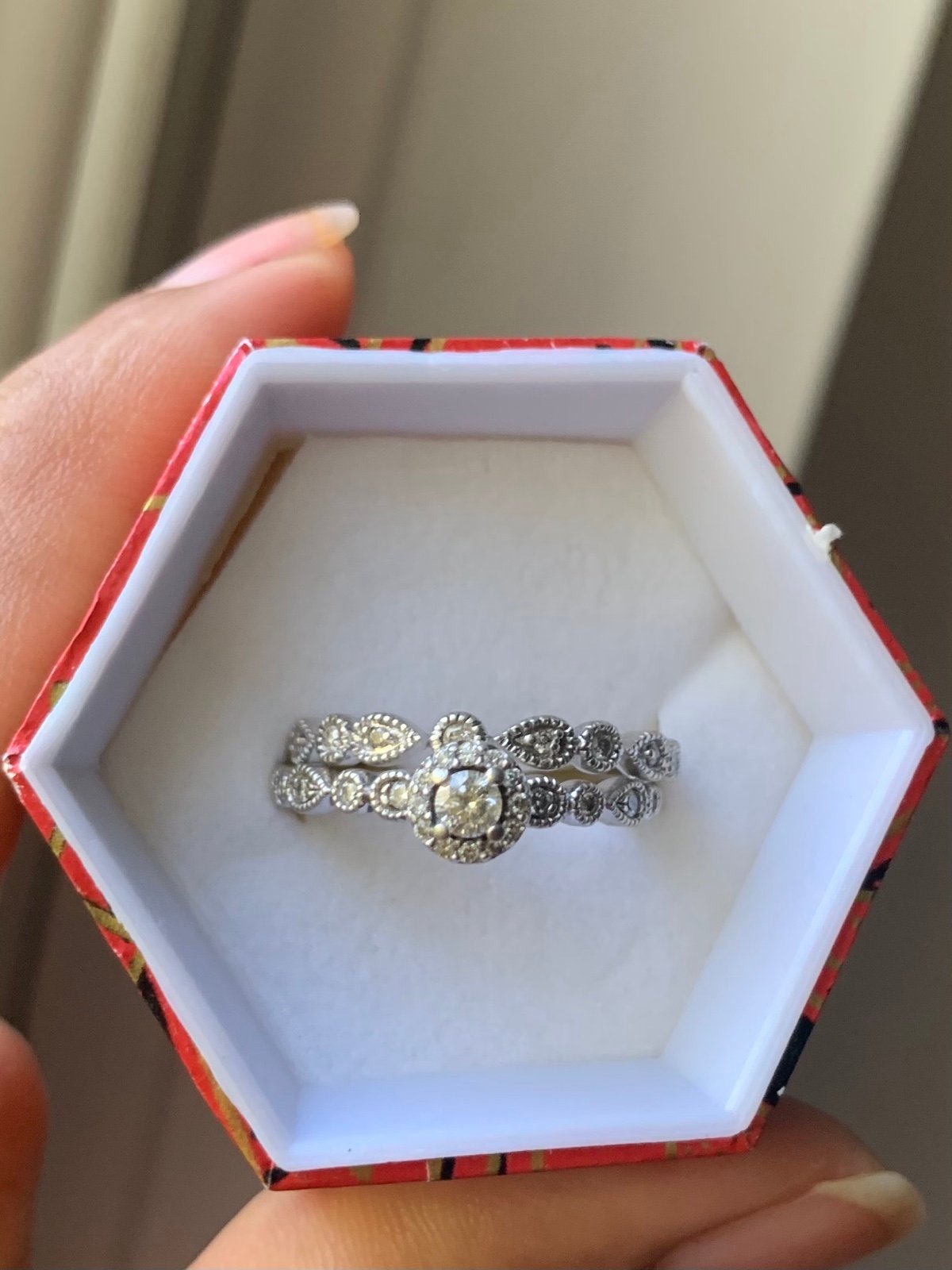 10k White Gold Wedding/Engagement Ring Set