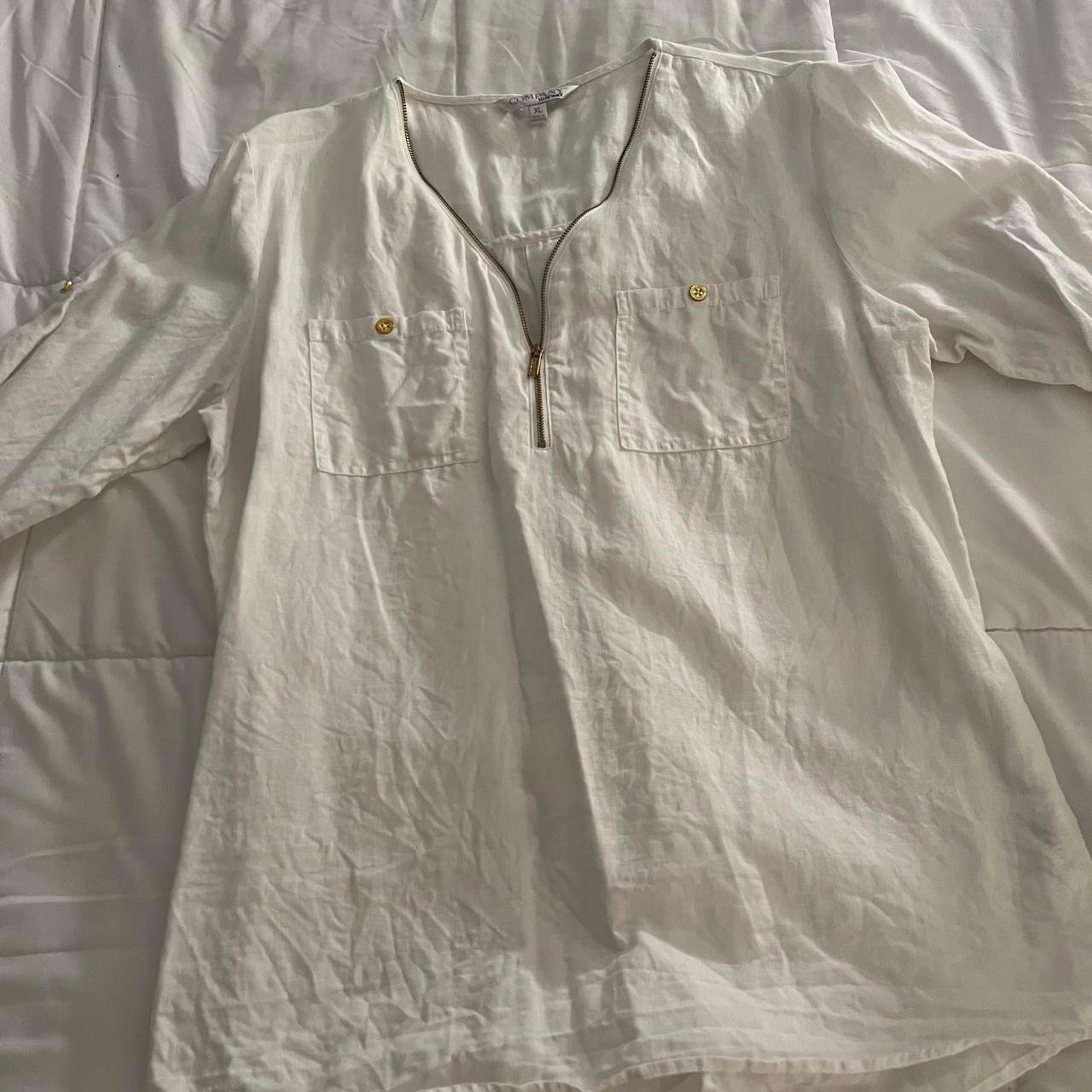 Ellen Tracy XL White Linen Blouse