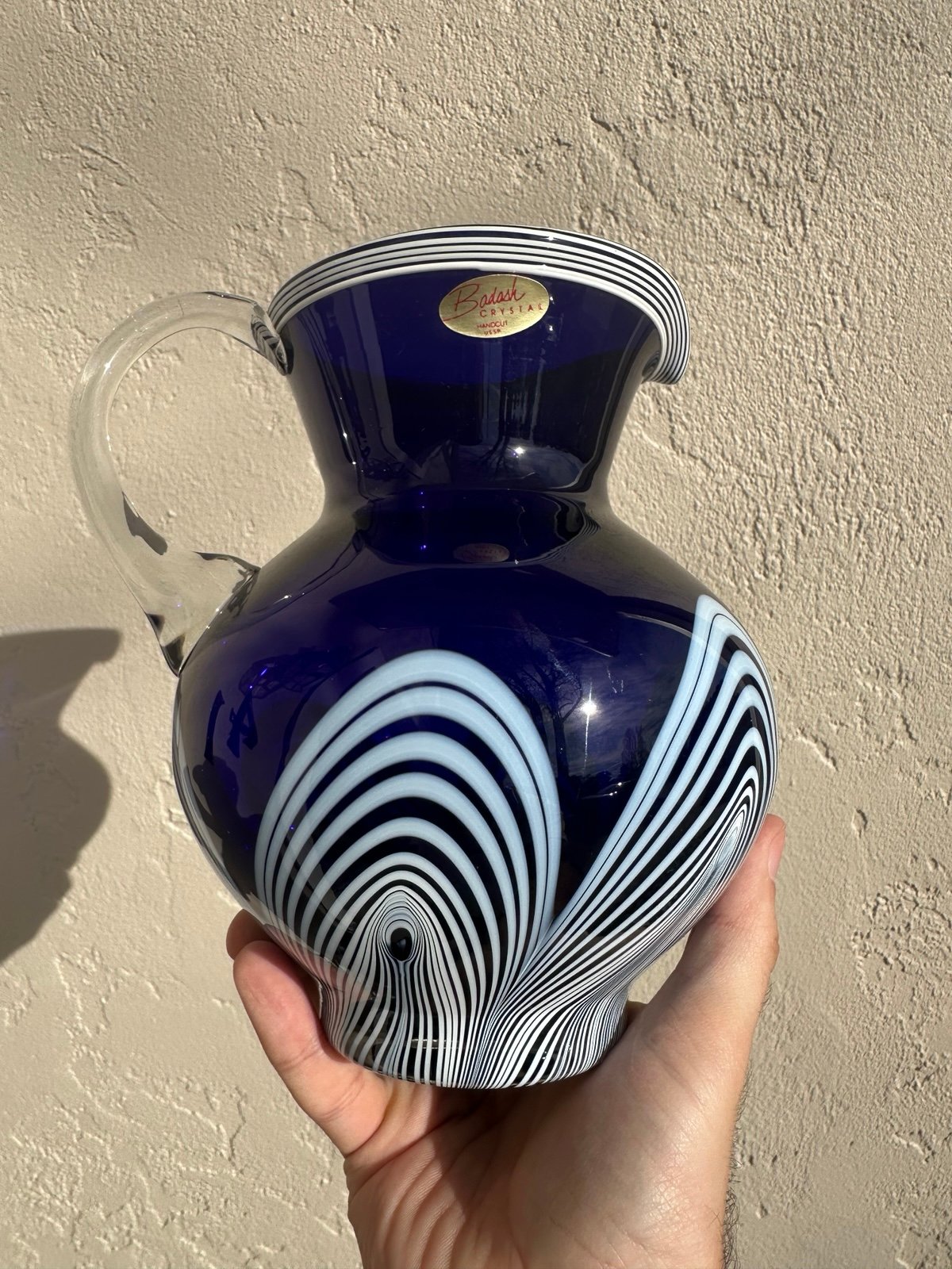 Vintage Badash Cobalt Handcut Crystal Pitcher Vase USSR with Tag