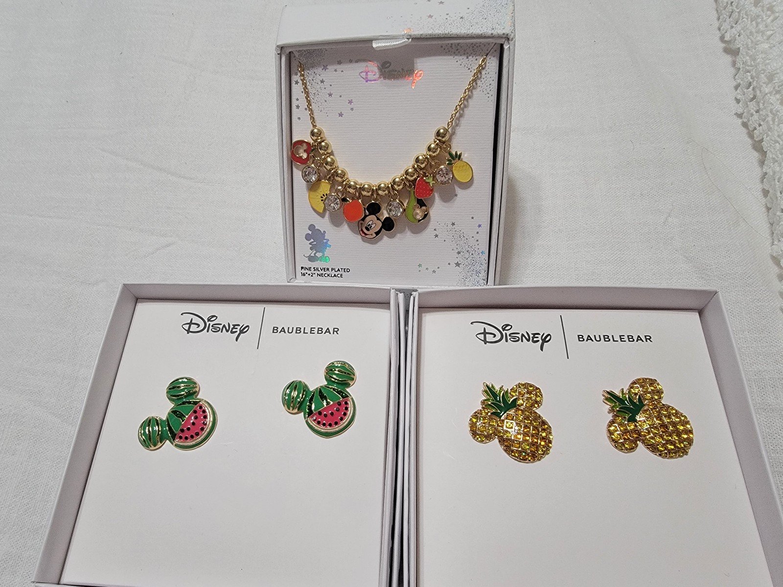 Disney baublebar fruit earrings and necklace bundle set