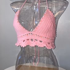 Beaded pink halter top crochet new