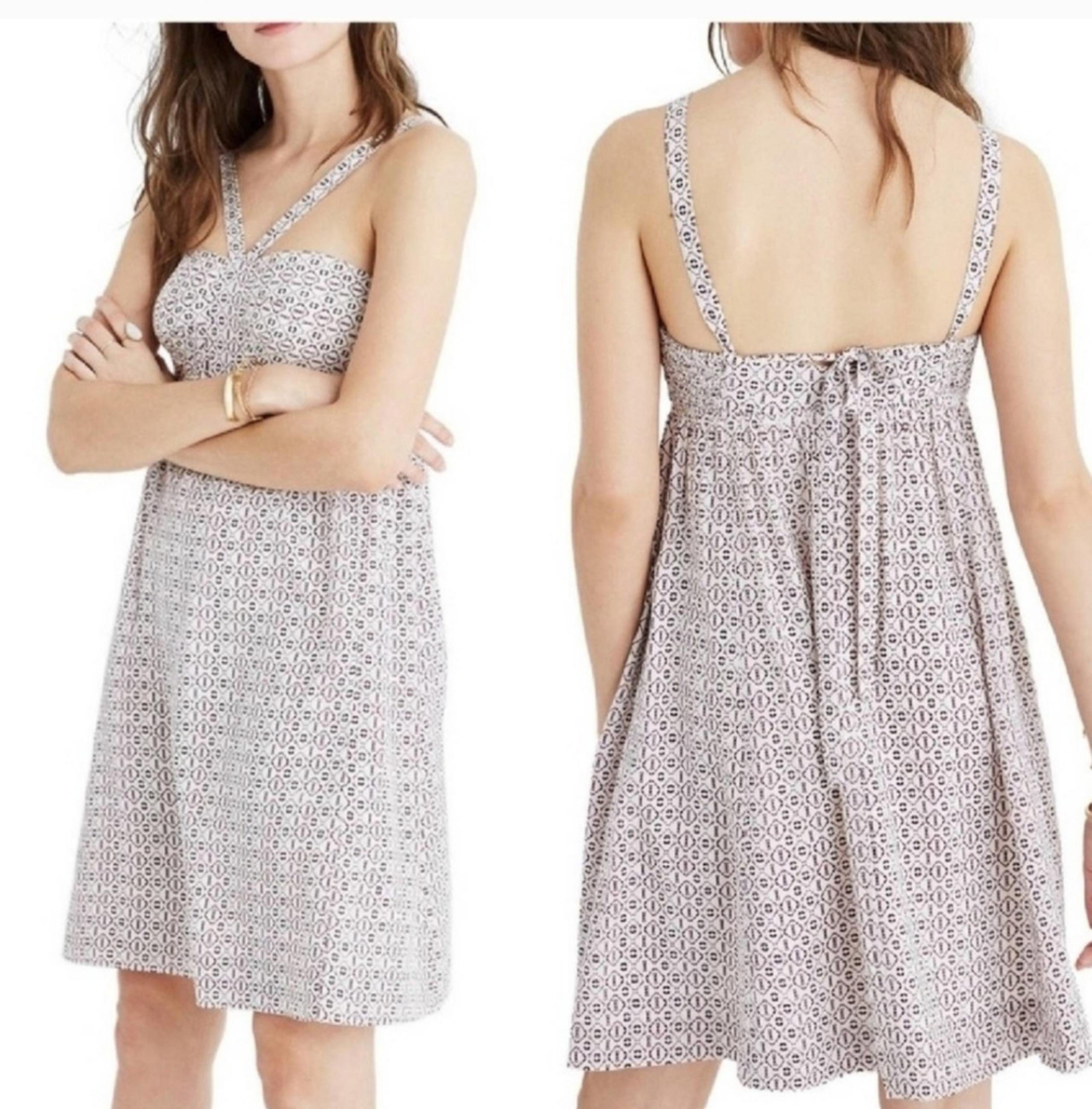 MADEWELL NWT 100% Silk Convertible Halter Echo Grid Smocked Back Dress Size 14