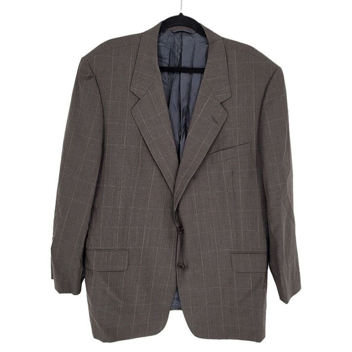 Hickey Freeman Barneys NY Wool 48 Reg gray tan stripe 2 button suit jacket