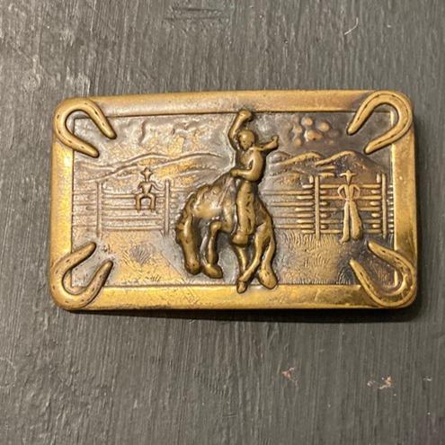 Vintage Copper Belt Buckle Rodeo Cowboy Horse Scene 3 RARE 1950’s