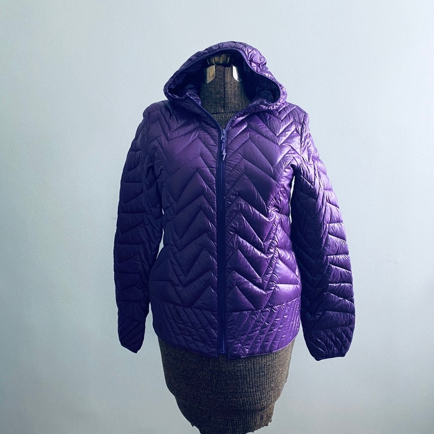 Electric Yoga purple hooded puffer down filled packable jacket