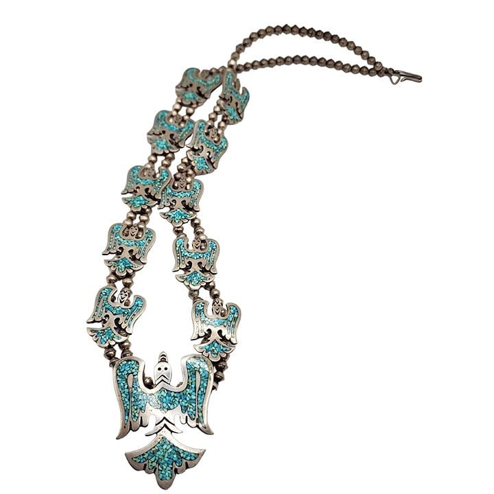 Vintage Old Pawn Navajo Sterling & Turquoise Necklace (A5001)