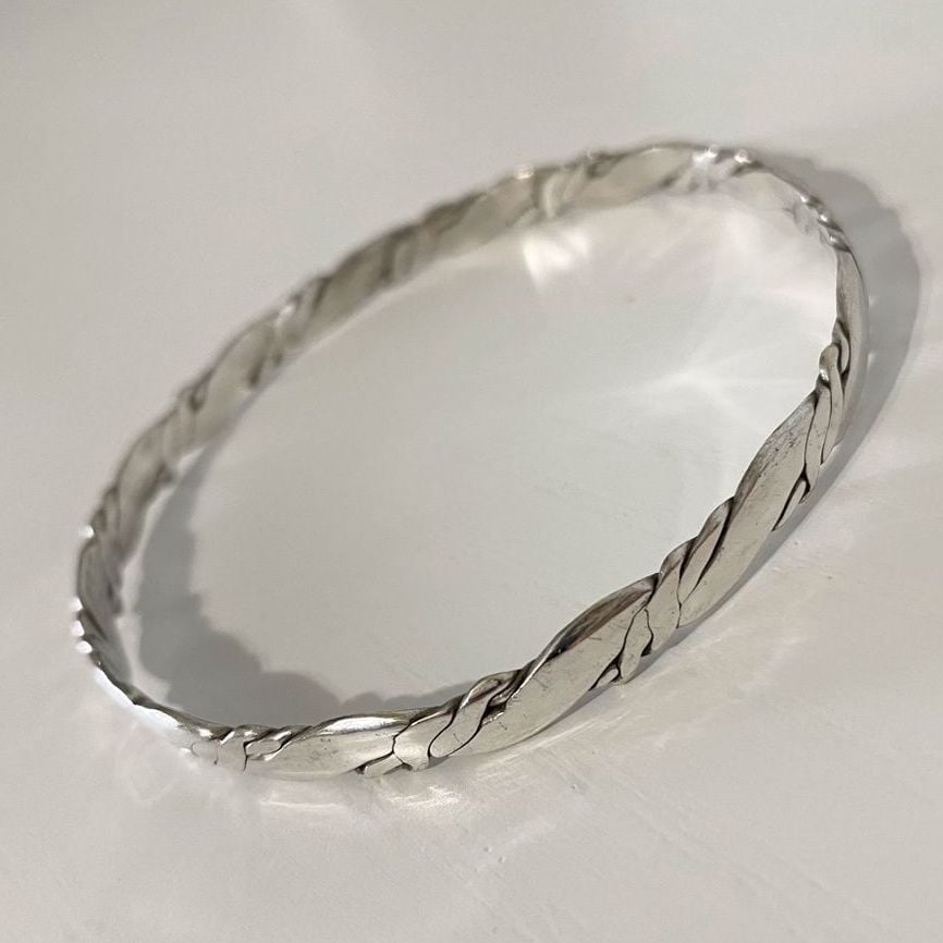 Vintage Mexican Sterling Flat Twist Rope Bangle Bracelet Minimalist Chic