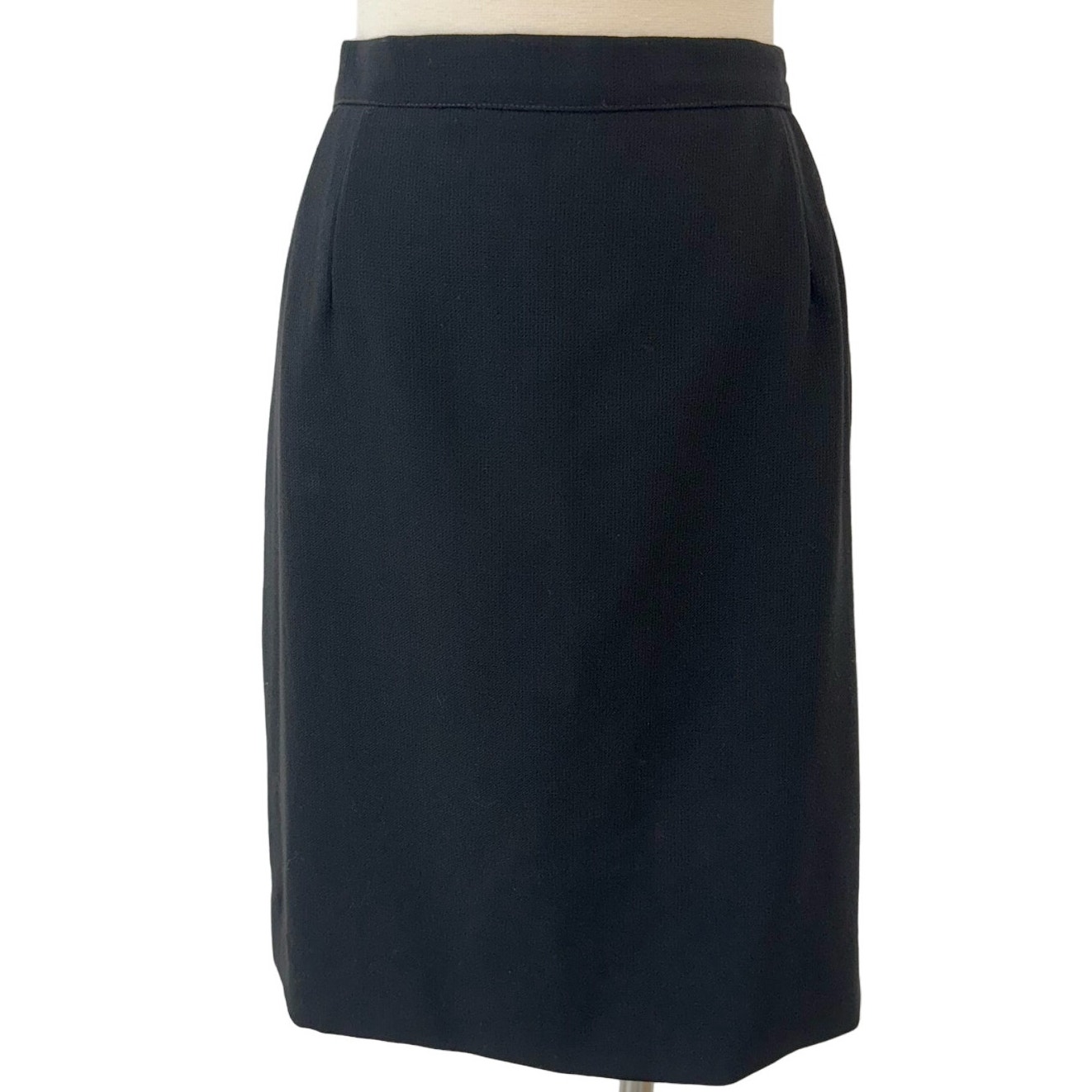 Giorgio Armani Le Collezioni Black Wool Pencil Skirt Pleated Front | Size 14