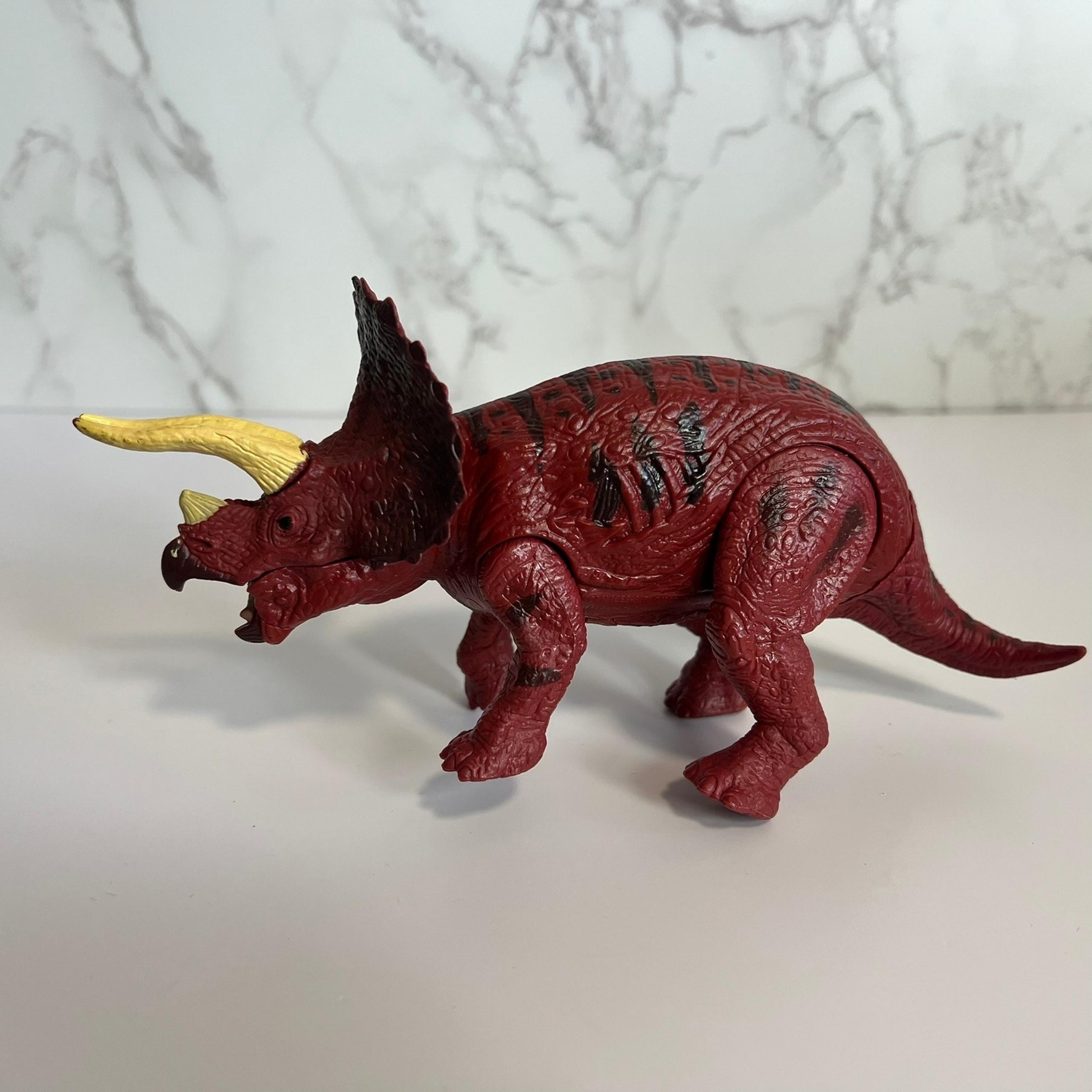Kid Galaxy Red Triceratops Dinosaur Toy Lights Up Roars 8"x4" Articulated Tested