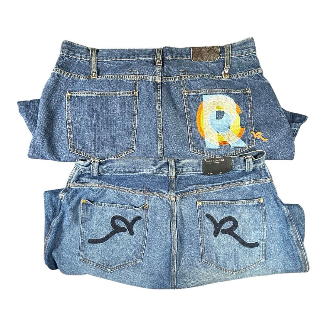 Vintage Rocawear Jeans Mens 44x32 LOT OF 2 Blue Denim Baggy Skater Wide Leg Y2K