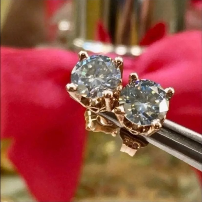 18K Rose Gold 8mm Diamond Stud Earrings