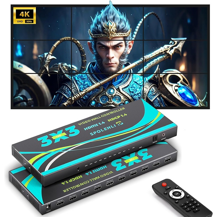 250 4K HDMI Video Wall Controller 9 TV Screen 3x3 2x2 3x1 Matrix 180 Rotate 60H