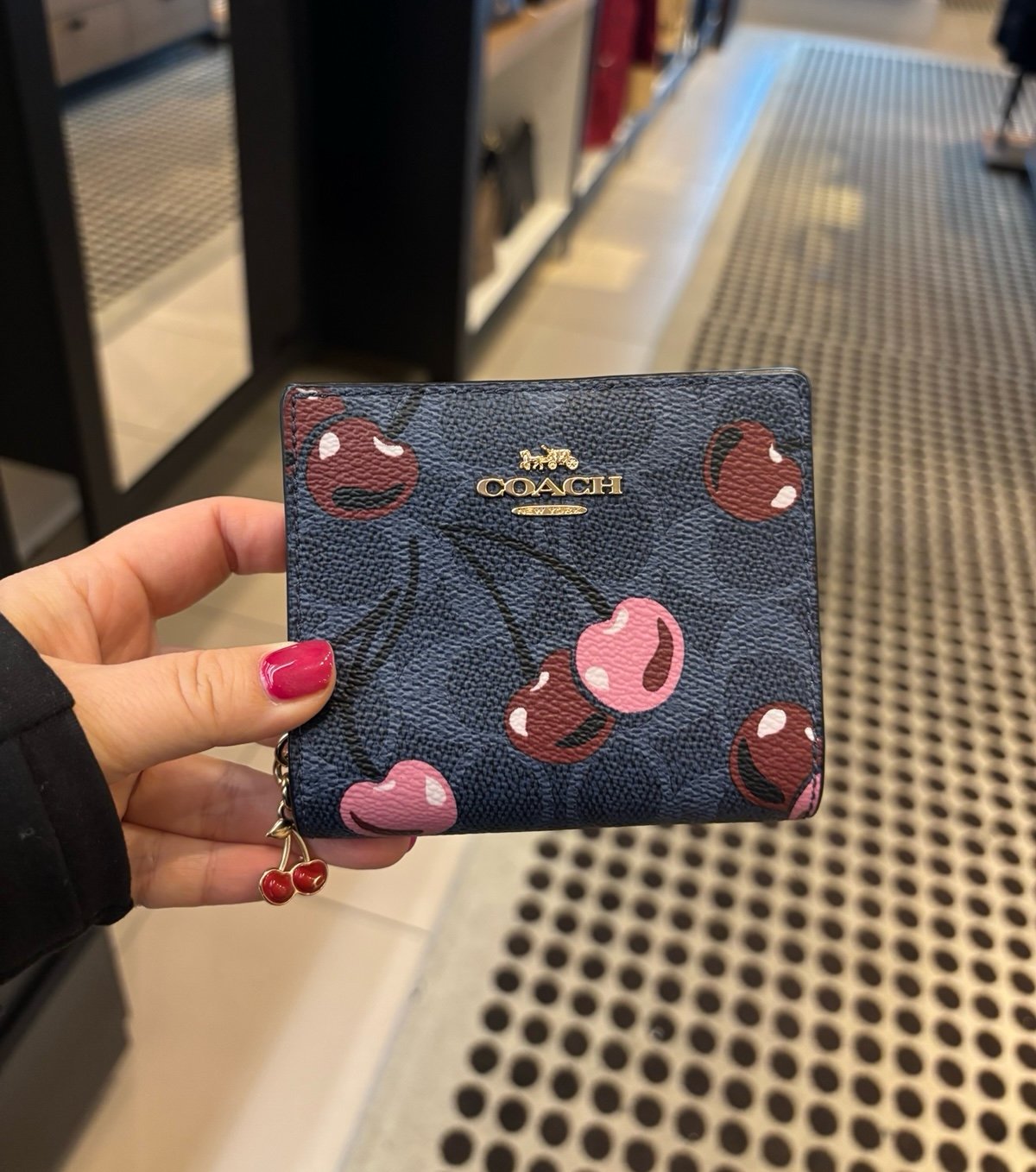 Coach Snap Wallet With Cherry Print Denim Multiple