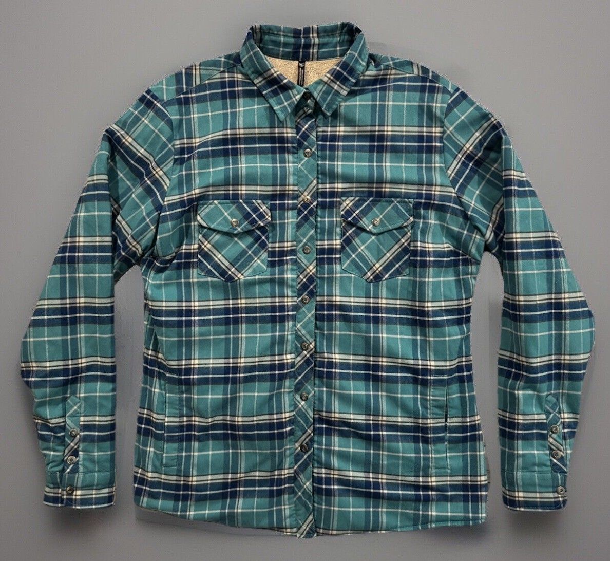 Kuhl Men Joyrydr Sherpa Lined Flannel Jacket Sz L Snap Button Blue Plaid Shacket