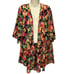 Natori Semi Sheer Open Front Robe Caftan Size Petite Black Leaves 3/4 Sleeve