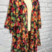 Natori Semi Sheer Open Front Robe Caftan Size Petite Black Leaves 3/4 Sleeve