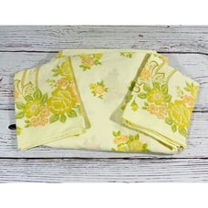 Vintage JCpenny Yellow Floral Double Sheet Set No Iron Percale Poly Cotton USA