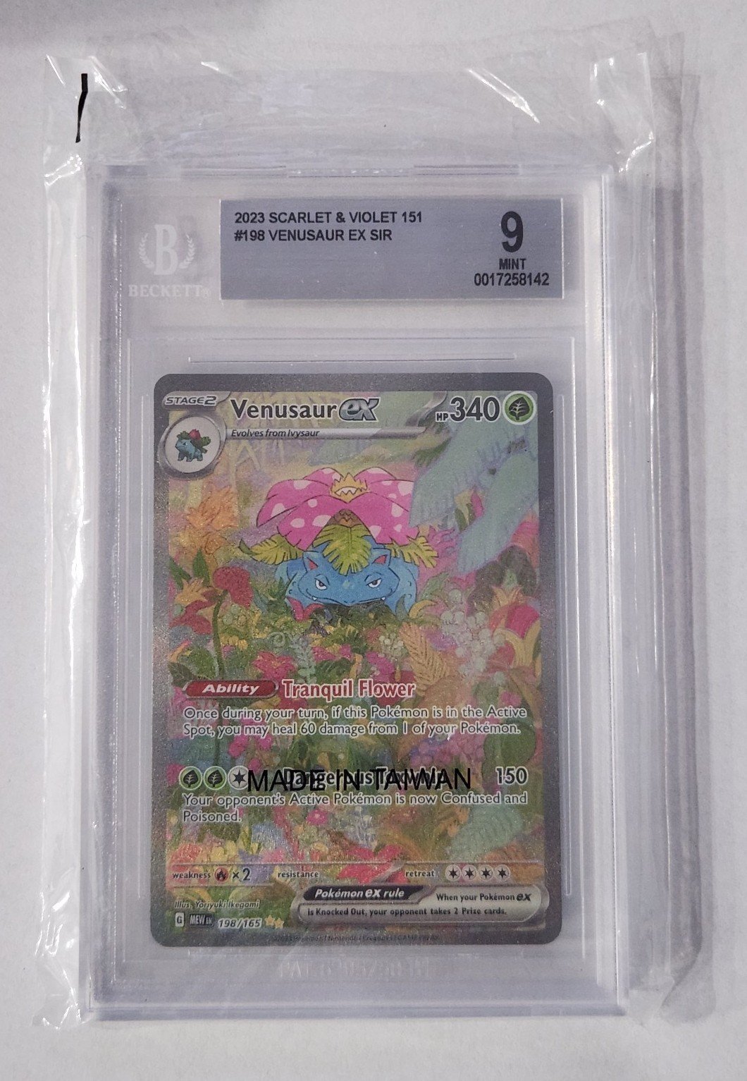 Venusaur EX 198/165 Pokémon SV 151 Beckett Grade 9 MINT CONDITION