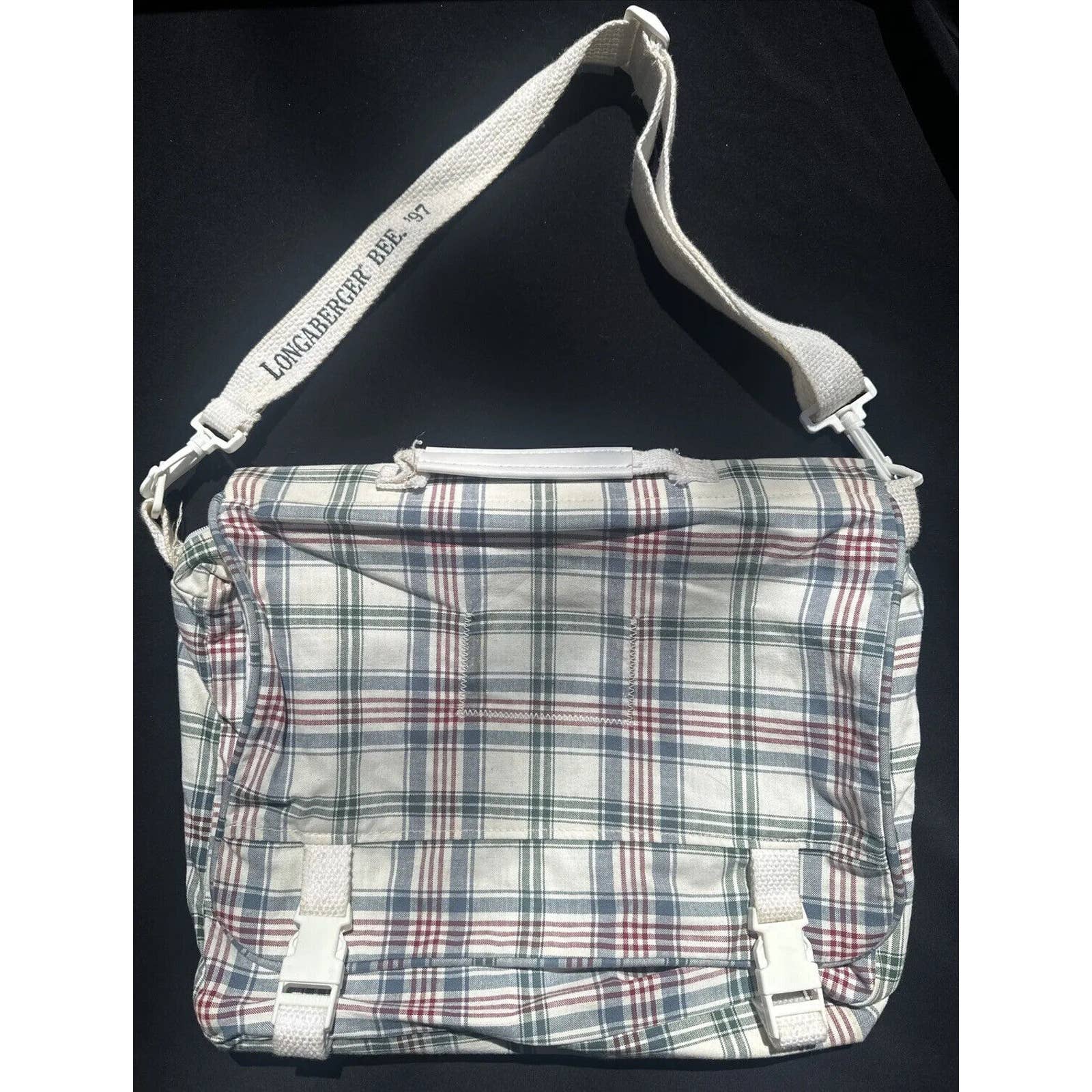 Longaberger Bee 97 Plaid Lap Top Messenger Bag Matches Basket Lining Cute! Longaberger Bee 97 Plaid Lap Top Messenger Bag Matches Basket Lining Cute!