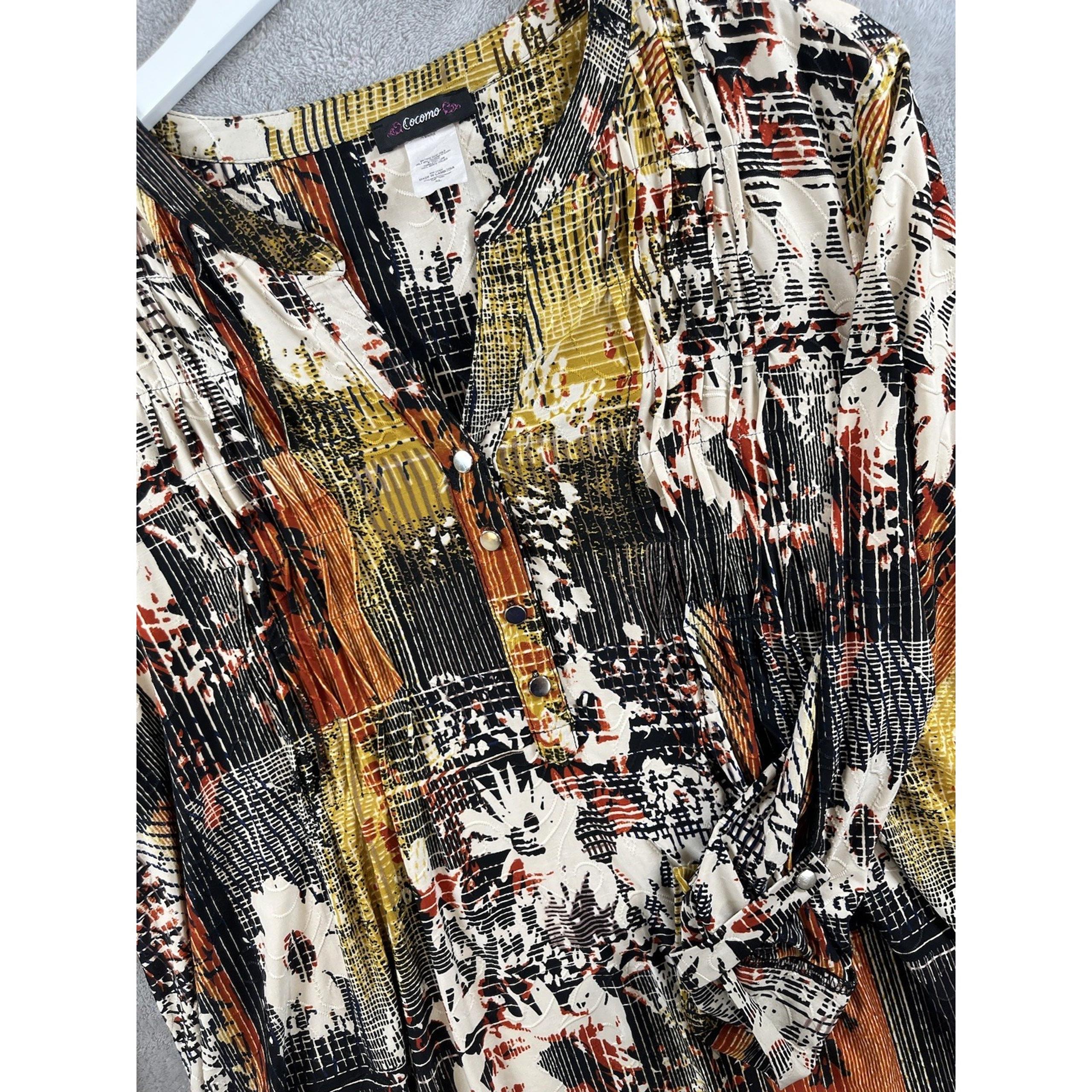 Cocomo Plus Size XL Black & White Multi Geo Print Pintuck 3/4 Sleeve Top
