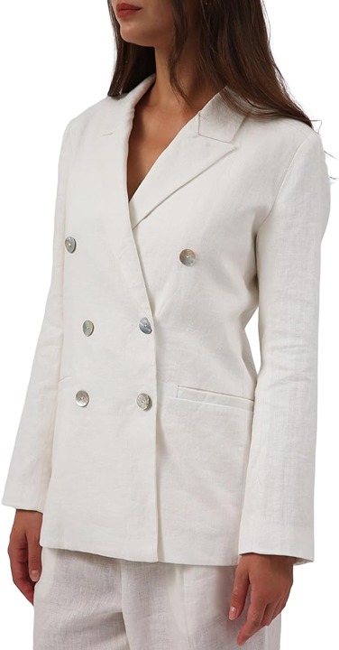X-Large Amazhiyu Womens Pure Linen Double-Breasted Notched Long Sleeve Blazer